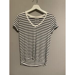 Majestic Paris Neiman Blue White Striped V Neck Short Sleeve T Shirt Top Size 1